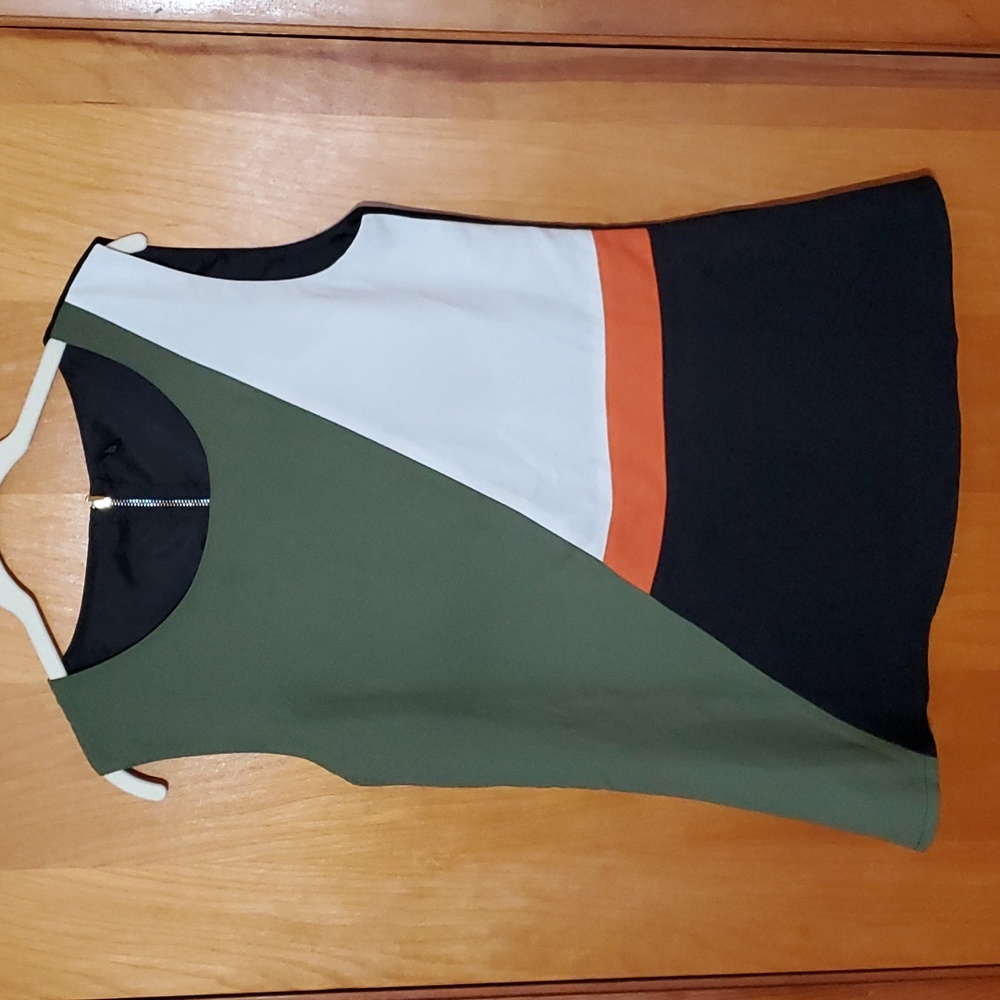 Stile Benetton Sleeveless Top - Green, White, Black & Orange - Size M